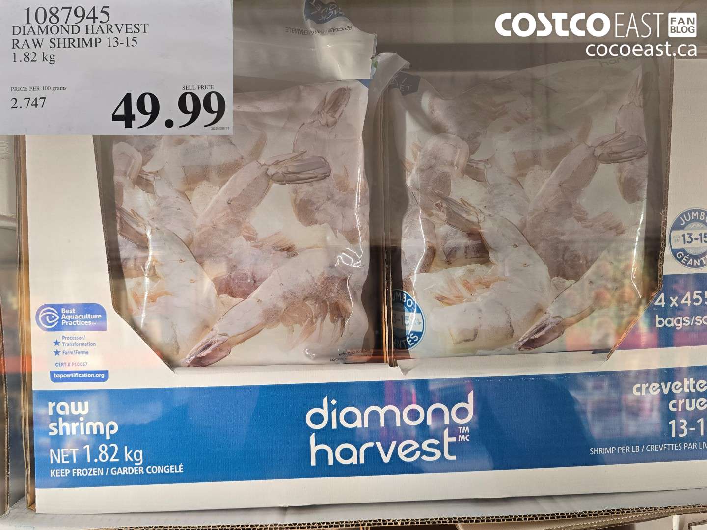 1087945 DIAMOND HARVEST RAW SHRIMP 13-15 1.82 kg $49.99