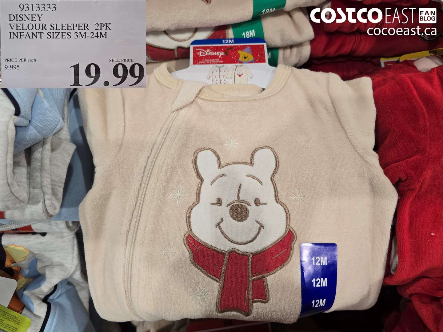 9313333 DISNEY VELOUR SLEEPER 2PK INFANT SIZES 3M-24M $19.99