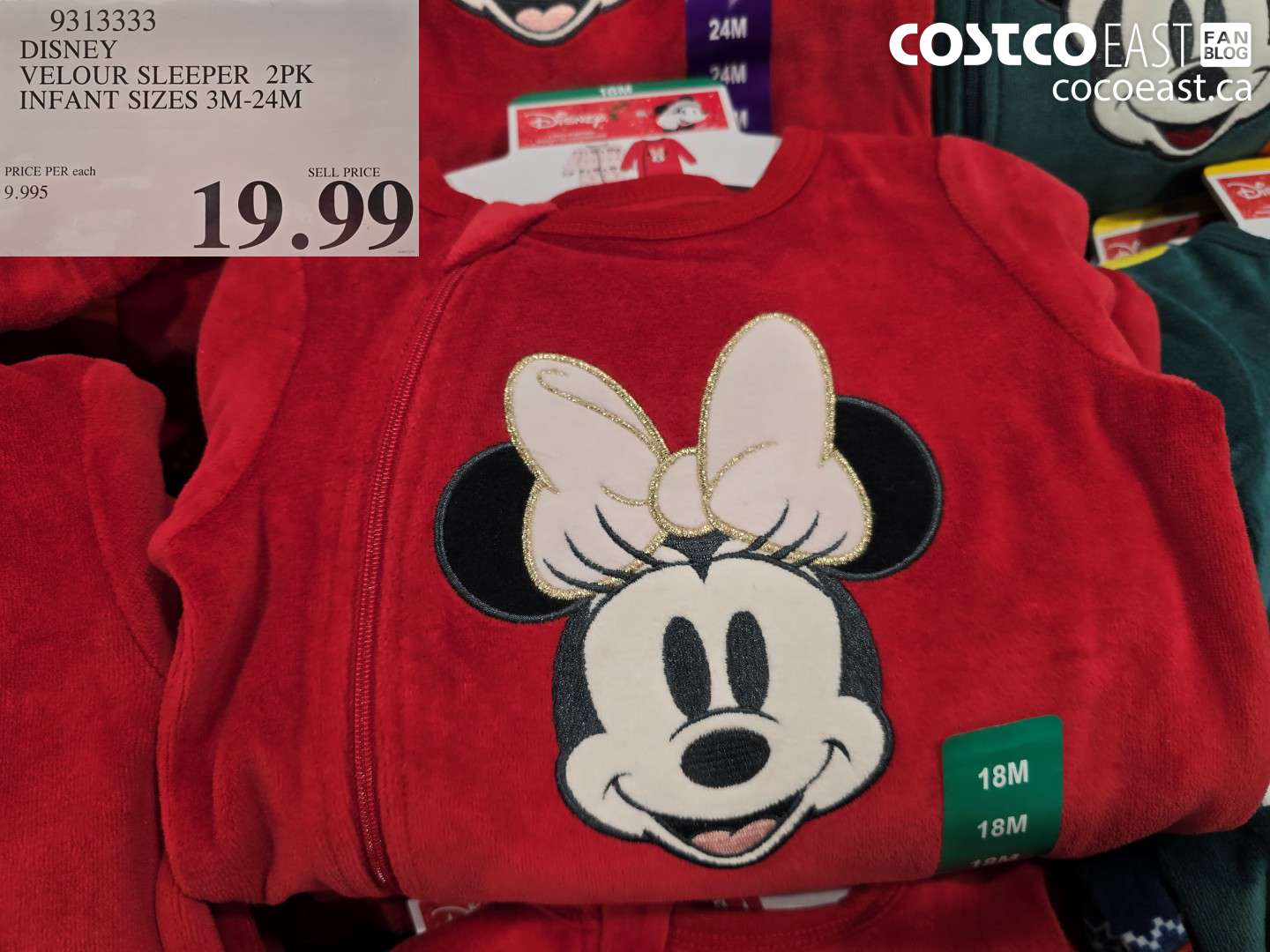 9313333 DISNEY VELOUR SLEEPER 2PK INFANT SIZES 3M-24M $19.99