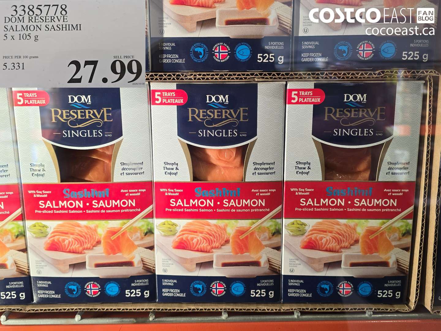 3385778 DOM RESERVE SALMON SASHIMI 5 X 105 G $27.99