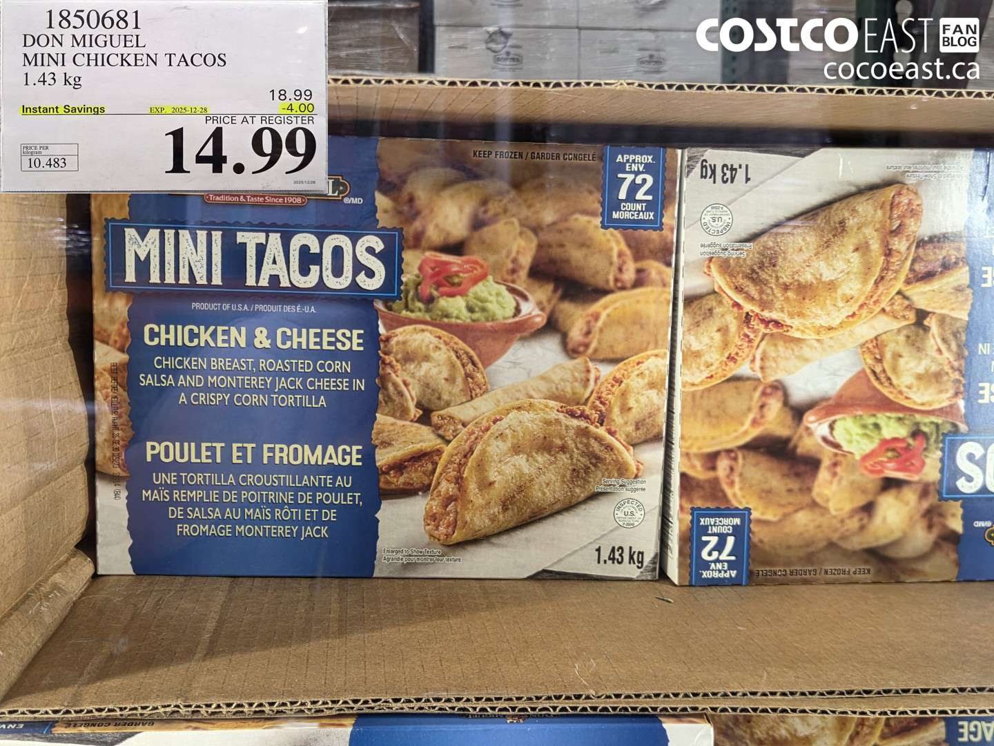1850681 DON MIGUEL MINI CHICKEN TACOS 1.43 KG ($4.00 INSTANT SAVINGS EXPIRES ON 2025-12-28) $14.99