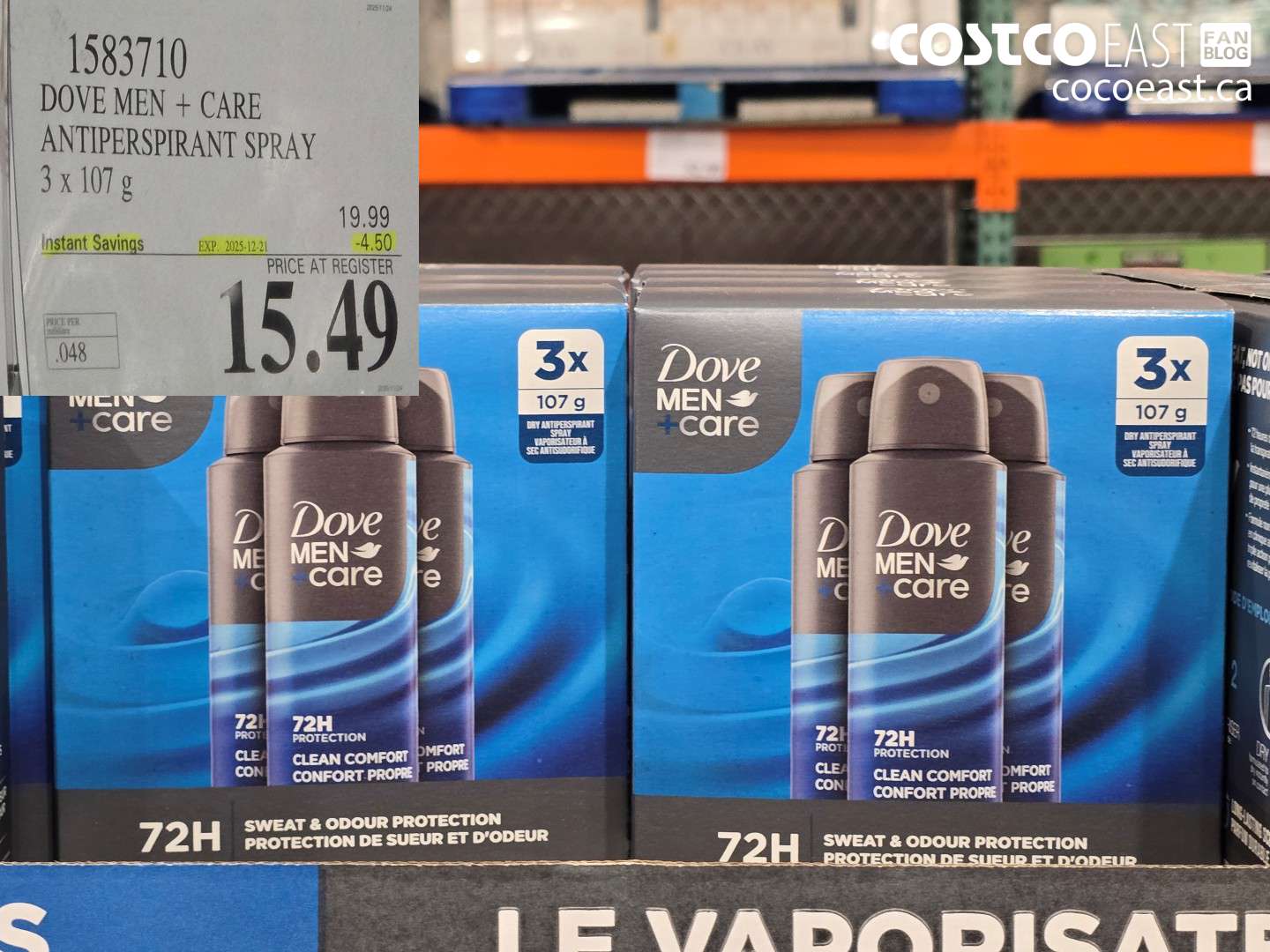 1583710 DOVE MEN + CARE ANTIPERSPIRANT SPRAY 3 x 107 g ($4.50 INSTANT SAVINGS EXPIRES ON 2025-12-21) $15.49