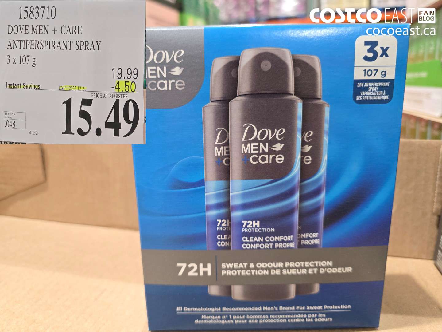 1583710 DOVE MEN + CARE ANTIPERSPIRANT SPRAY 3 x 107 g ($4.50 INSTANT SAVINGS EXPIRES ON 2025-12-21) $15.49