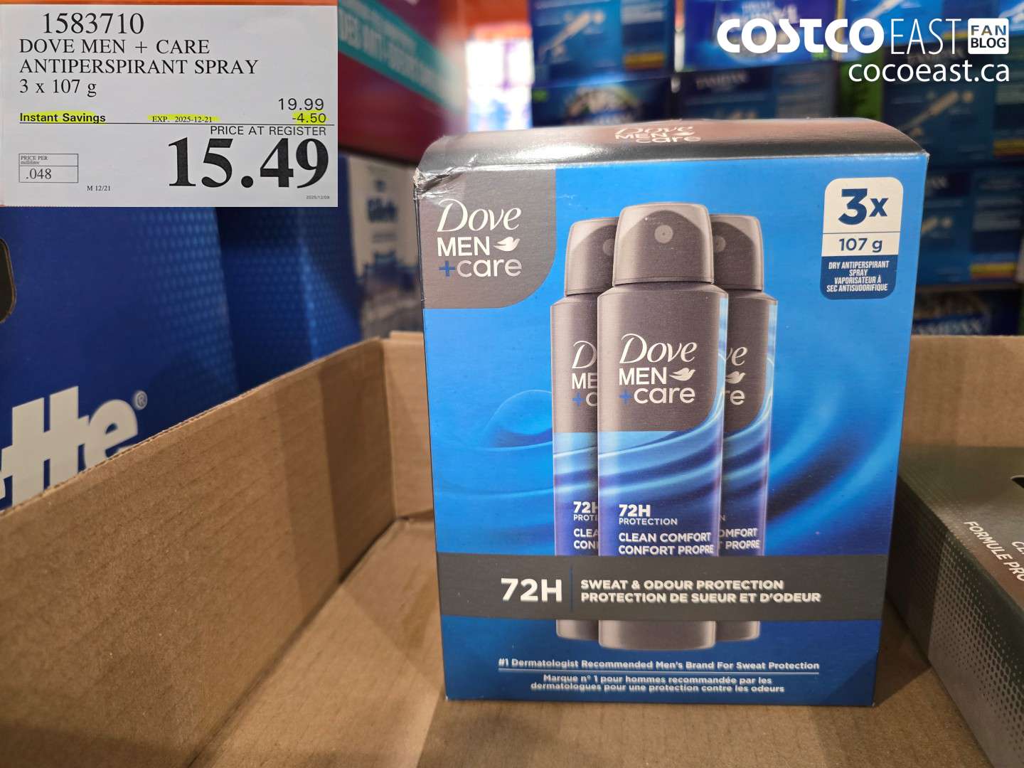 1583710 DOVE MEN + CARE ANTIPERSPIRANT SPRAY 3 x 107 g ($4.50 INSTANT SAVINGS EXPIRES ON 2025-12-21) $15.49