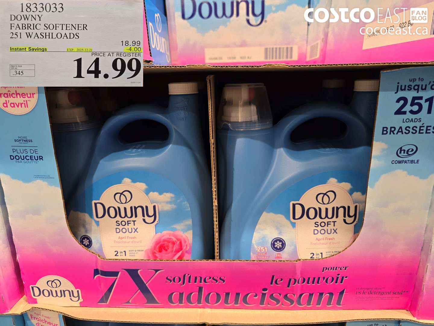 1833033 DOWNY FABRIC SOFTENER 251 WASHLOADS ($4.00 INSTANT SAVINGS EXPIRES ON 2025-12-21) $14.99
