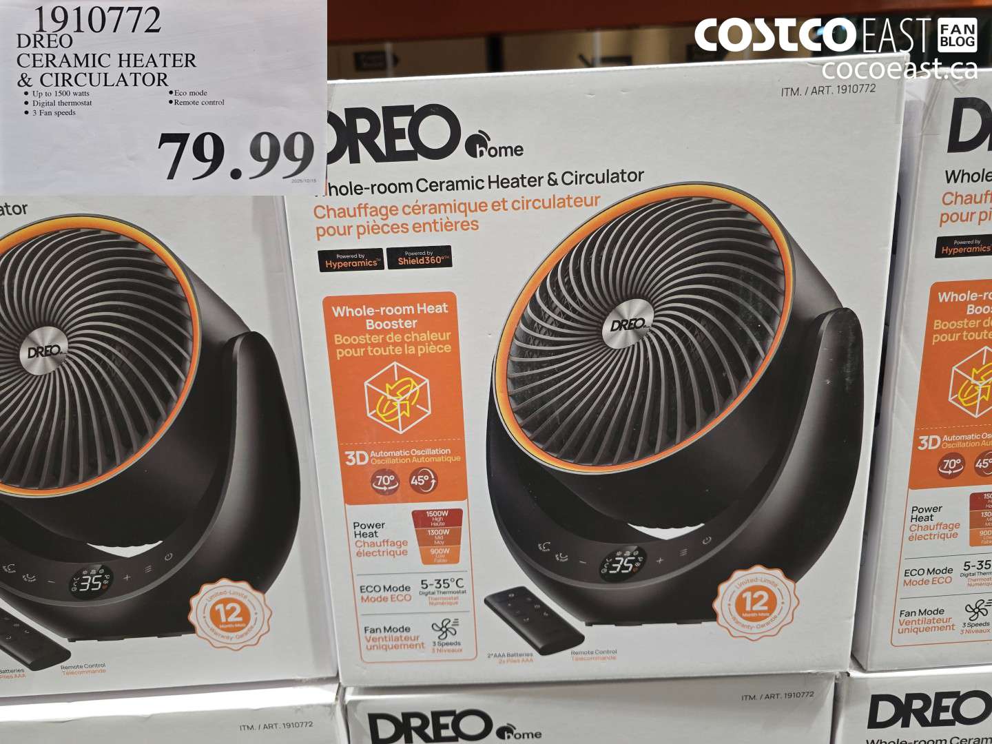 1910772 DREO CERAMIC HEATER & CIRCULATOR $79.99