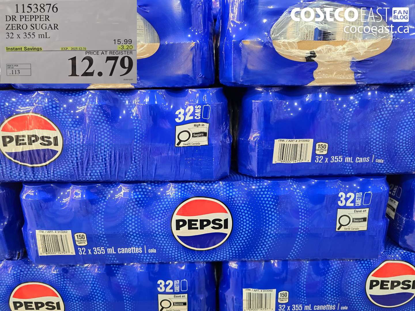 1153876 DR PEPPER ZERO SUGAR 32 x 355 ML ($3.20 INSTANT SAVINGS EXPIRES ON 2025-12-31) $12.79
