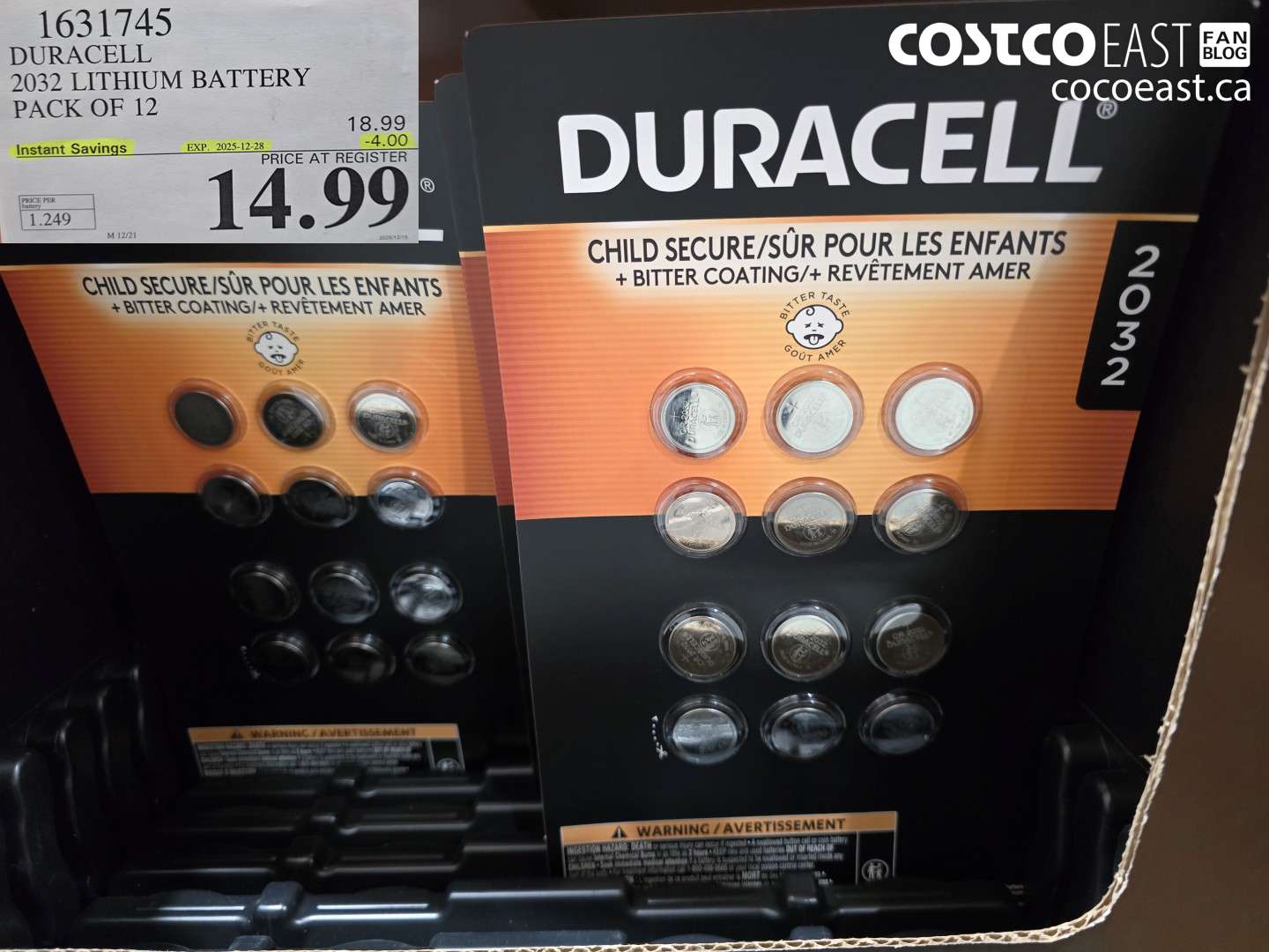 1631745 DURACELL 2032 LITHIUM BATTERY PACK OF 12 ($4.00 INSTANT SAVINGS EXPIRES ON 2025-12-28) $14.99