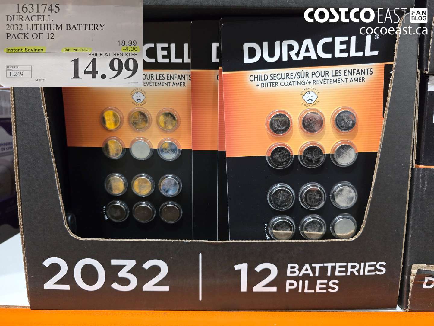 1631745 DURACELL 2032 LITHIUM BATTERY PACK OF 12 ($4.00 INSTANT SAVINGS EXPIRES ON 2025-12-28) $14.99