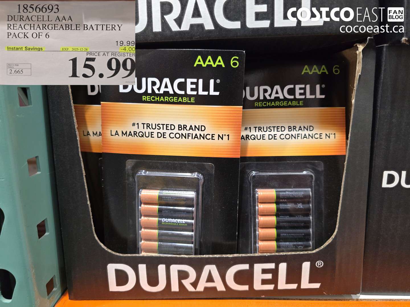1856693 DURACELL AAA RECHARGEABLE BATTERY PACK OF 6 ($4.00 INSTANT SAVINGS EXPIRES ON 2025-12-28) $15.99