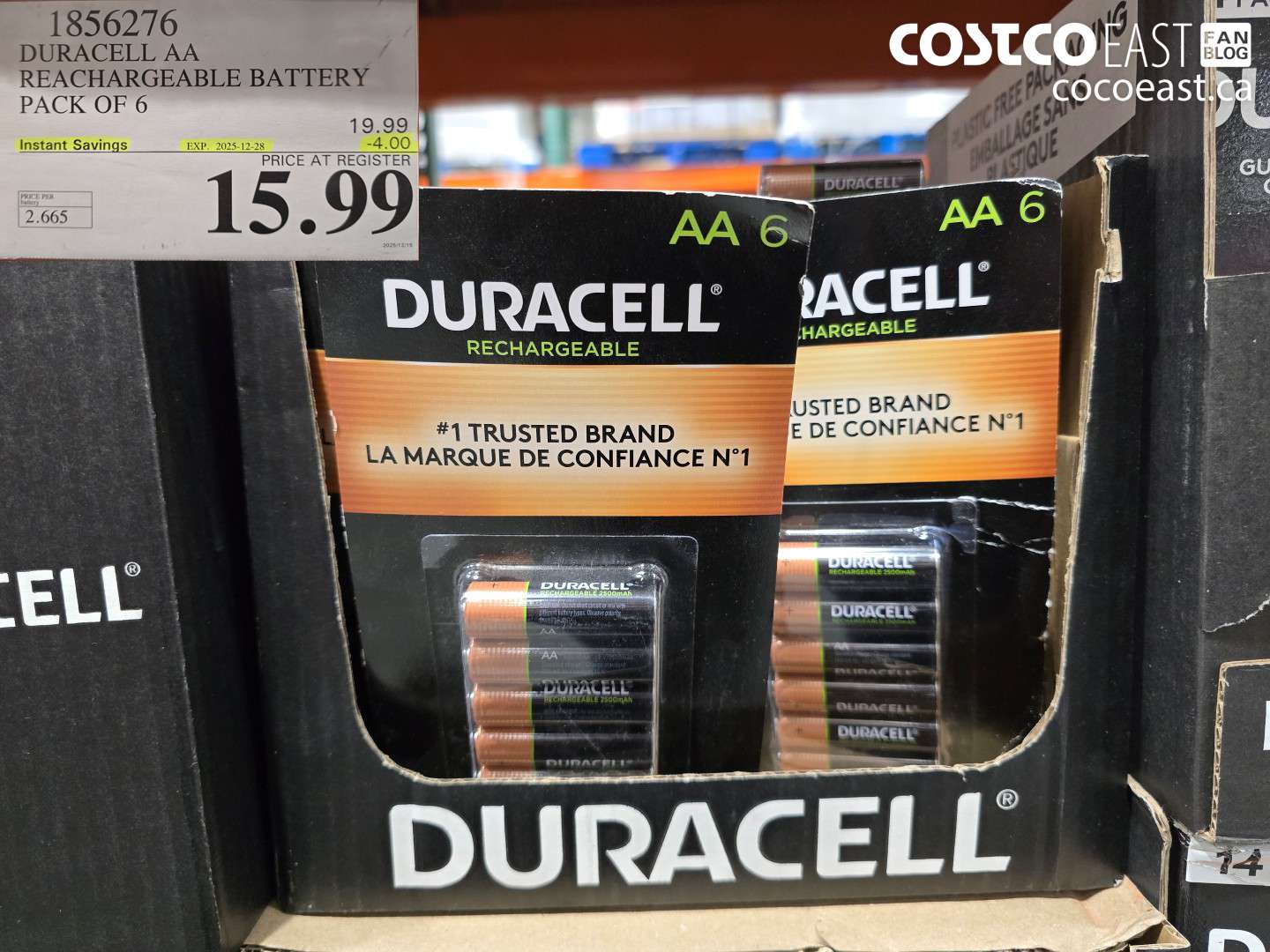 1856276 DURACELL AA RECHARGEABLE BATTERY PACK OF 6 ($4.00 INSTANT SAVINGS EXPIRES ON 2025-12-28) $15.99