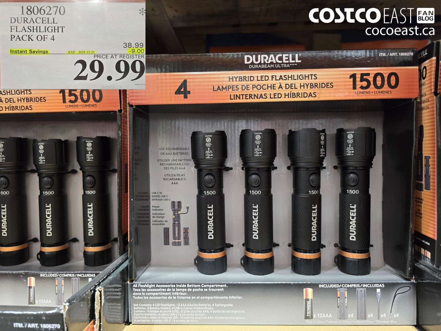 1806270 DURACELL FLASHLIGHT 4 PACK ($9.00 INSTANT SAVINGS EXPIRES ON 2025-12-21) $29.99