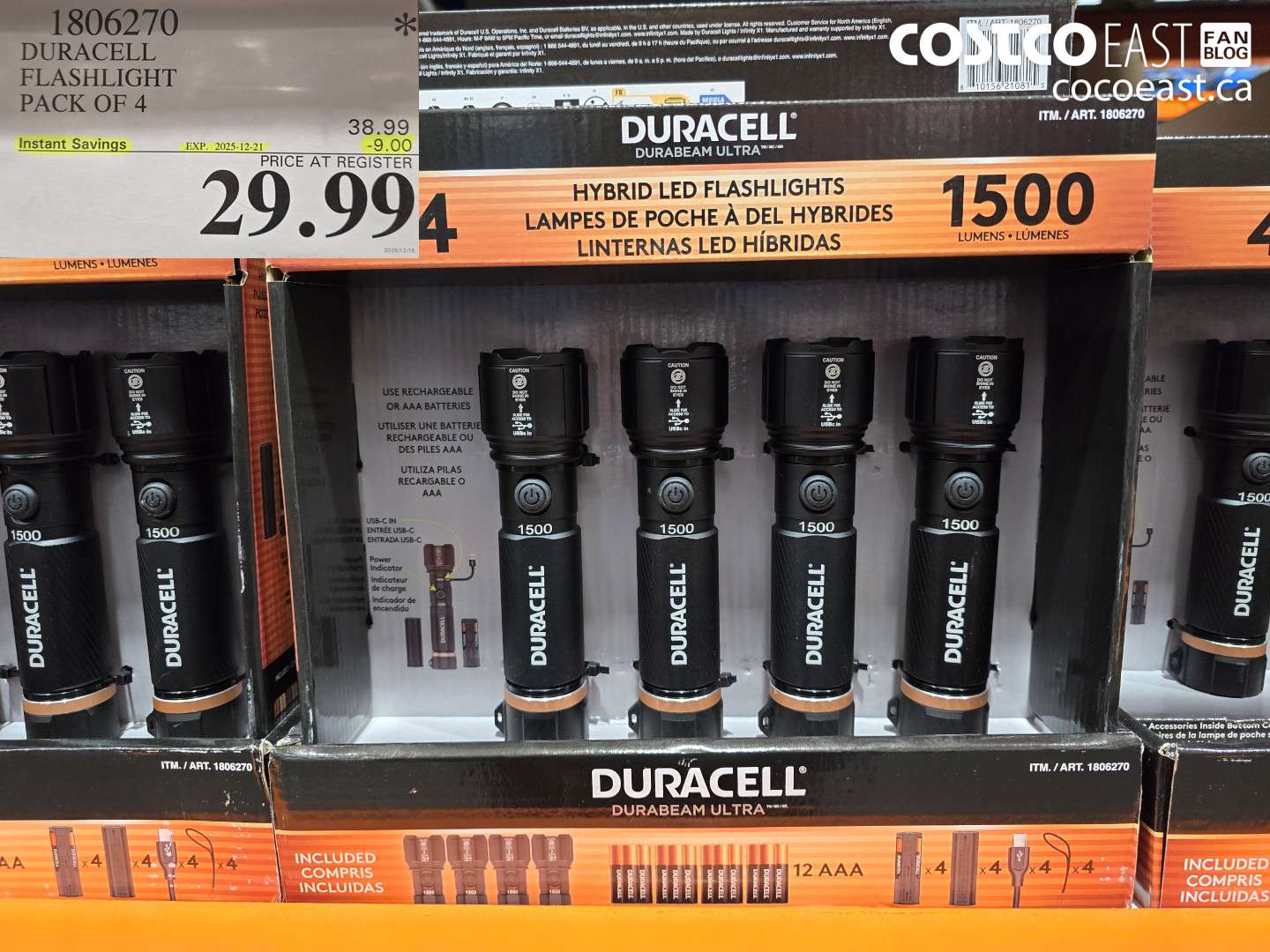 1806270 DURACELL FLASHLIGHT 4 PACK ($9.00 INSTANT SAVINGS EXPIRES ON 2025-12-21) $29.99