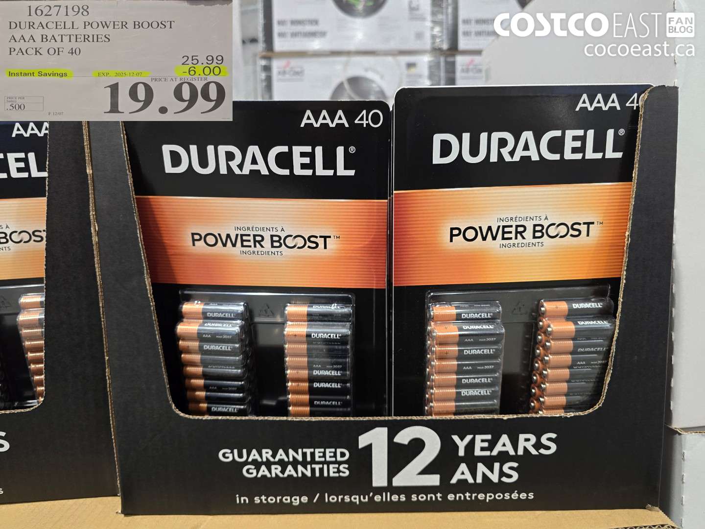 1627198 DURACELL POWER BOOST AAA BATTERIES PACK OF 40 ($6.00 INSTANT SAVINGS EXPIRES ON 2025-12-07) $19.99