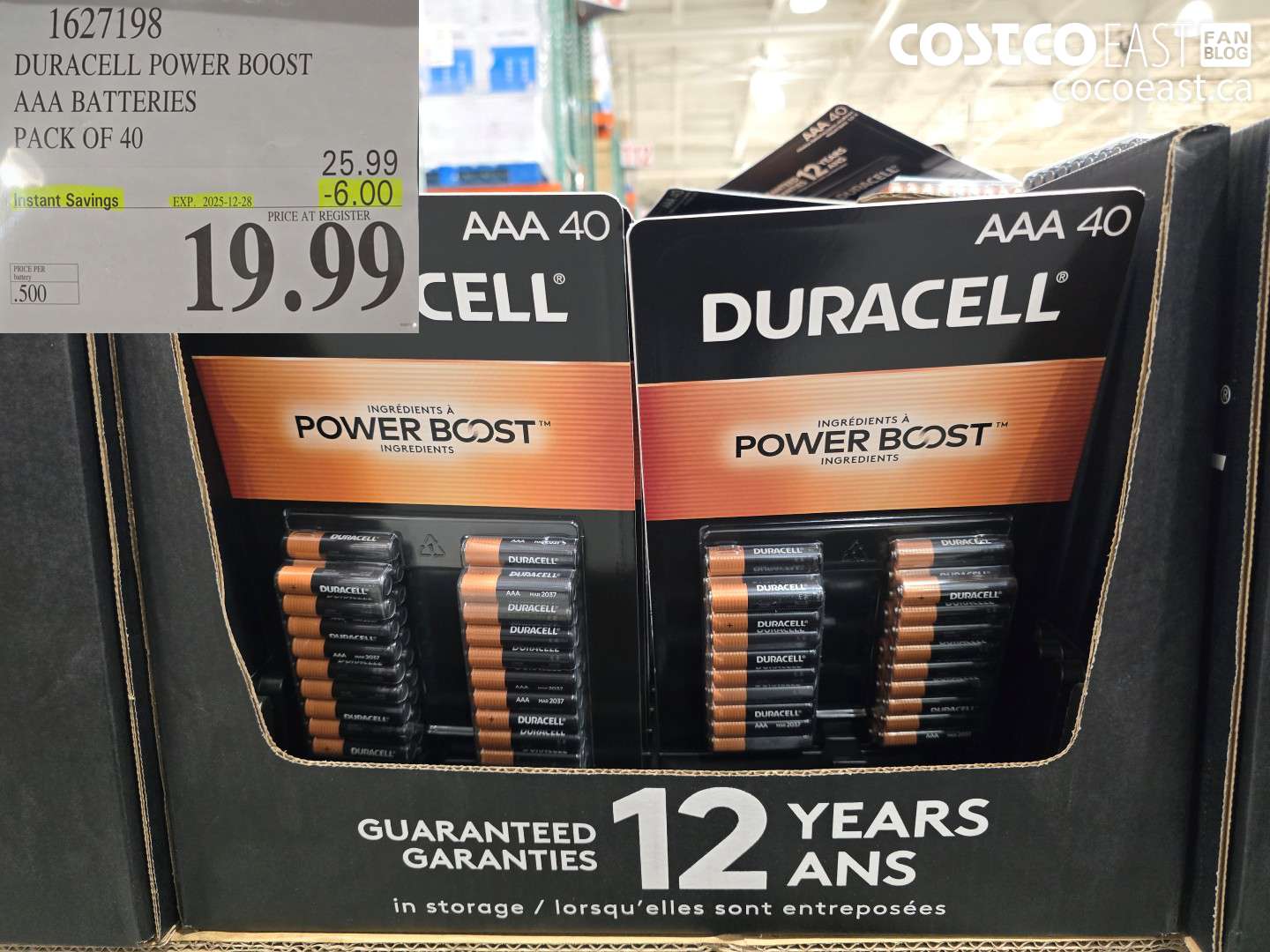 1627198 DURACELL POWER BOOST AAA BATTERIES PACK OF 40 ($6.00 INSTANT SAVINGS EXPIRES ON 2025-12-28) $19.99
