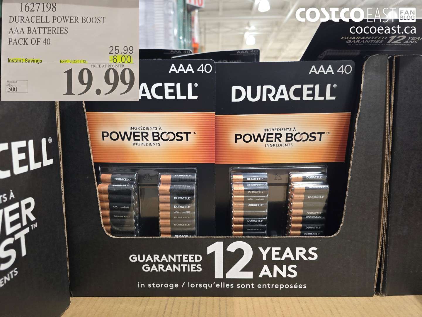 1627198 DURACELL POWER BOOST AAA BATTERIES PACK OF 40 ($6.00 INSTANT SAVINGS EXPIRES ON 2025-12-28) $19.99