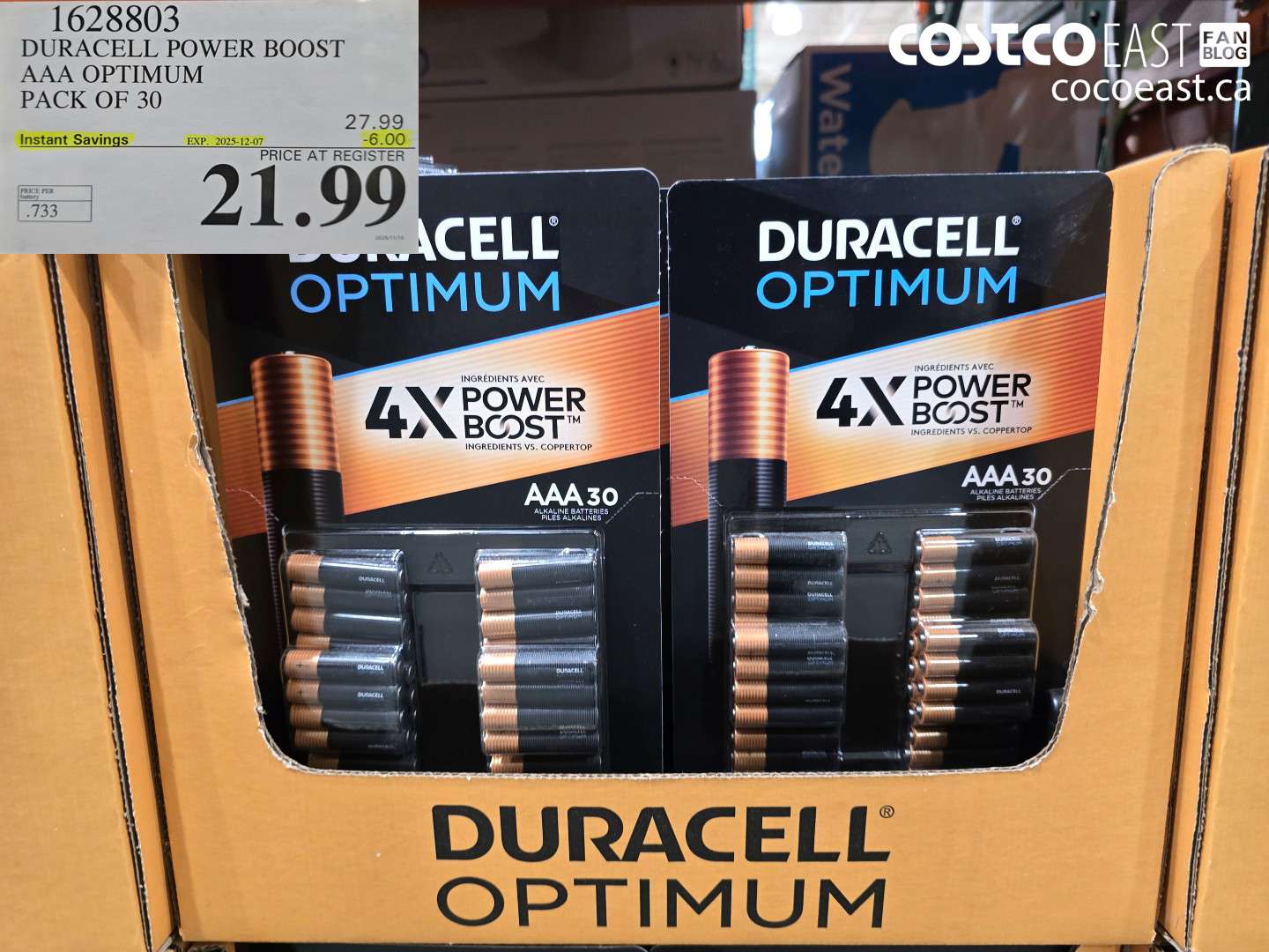 1628803 DURACELL POWER BOOST AAA OPTIMUM PACK OF 30 ($6.00 INSTANT SAVINGS EXPIRES ON 2025-12-07) $21.99