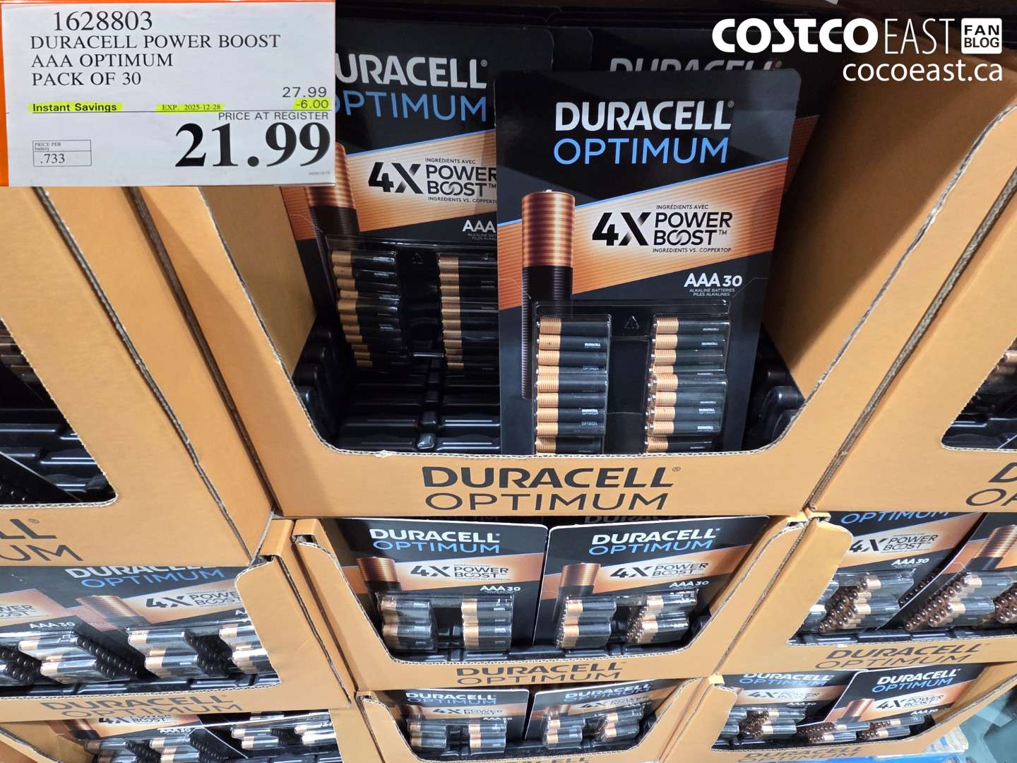 1628803 DURACELL POWER BOOST AAA OPTIMUM PACK OF 30 ($6.00 INSTANT SAVINGS EXPIRES ON 2025-12-28) $21.99