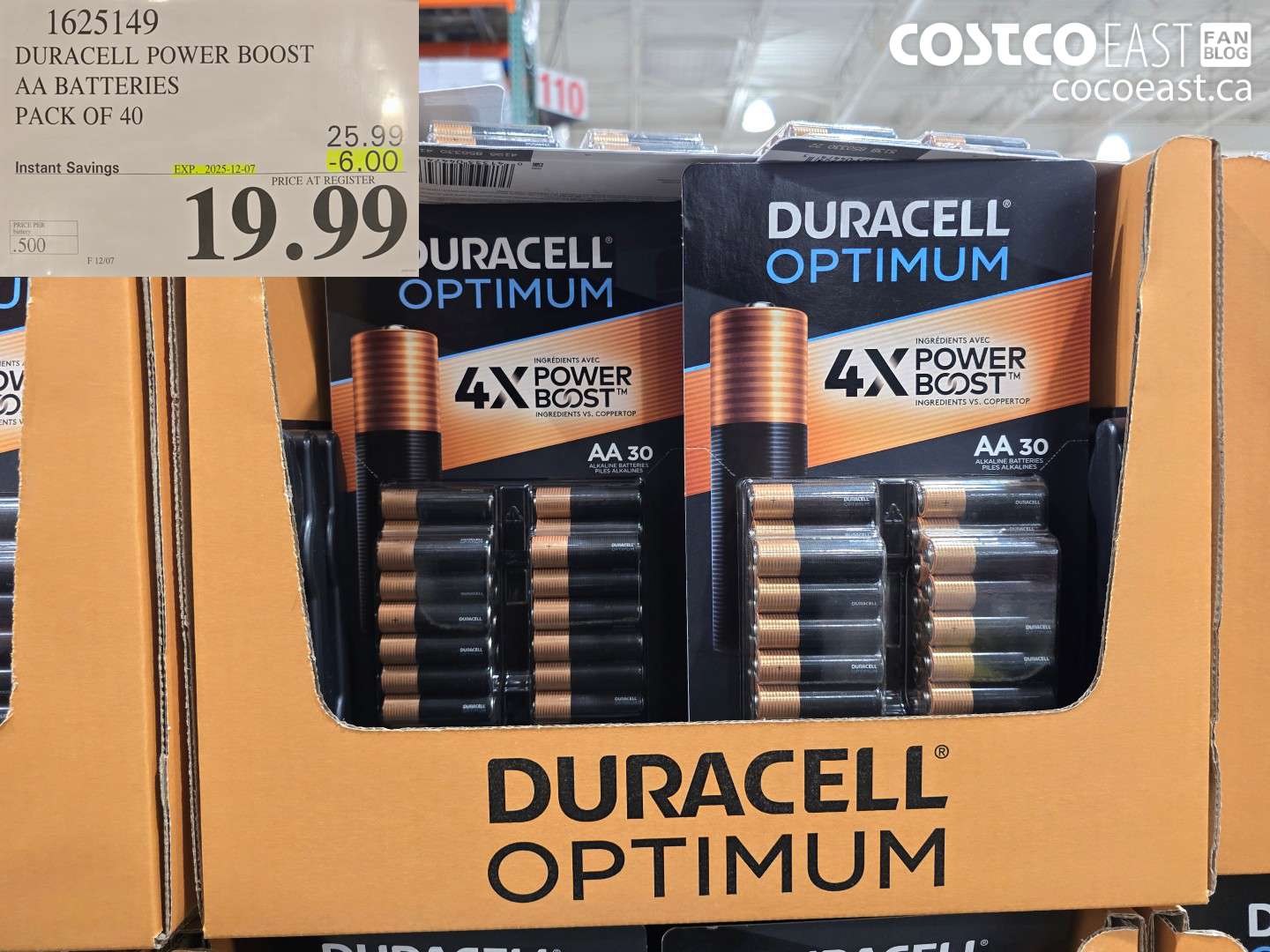 1625149 DURACELL POWER BOOST AA BATTERIES PACK OF 40 ($6.00 INSTANT SAVINGS EXPIRES ON 2025-12-07) $19.99