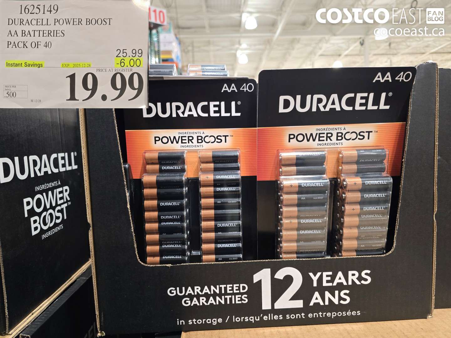 1625149 DURACELL POWER BOOST AA BATTERIES PACK OF 40 ($6.00 INSTANT SAVINGS EXPIRES ON 2025-12-28) $19.99