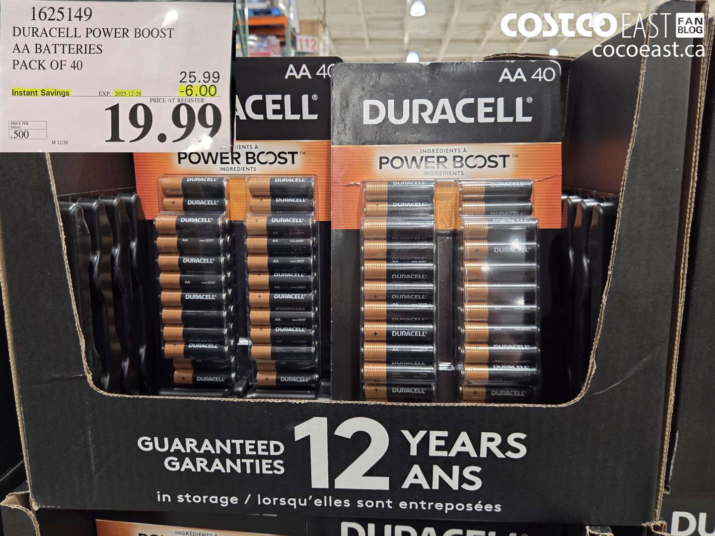 1625149 DURACELL POWER BOOST AA BATTERIES PACK OF 40 ($6.00 INSTANT SAVINGS EXPIRES ON 2025-12-28) $19.99