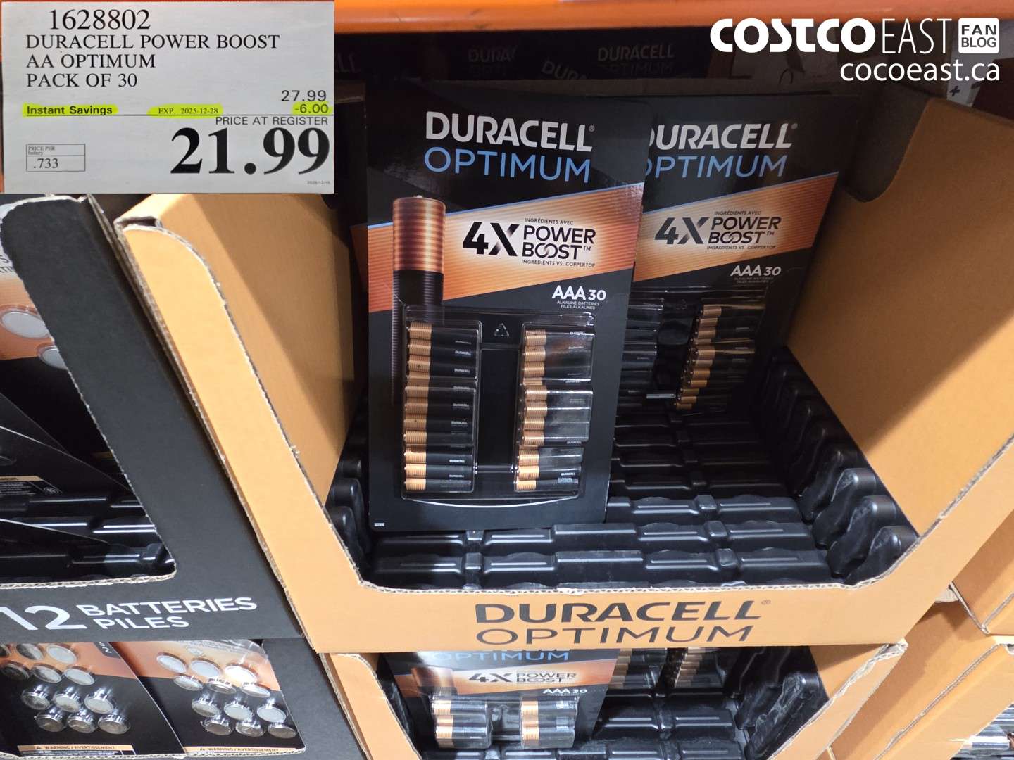 1628802 DURACELL POWER BOOST AA OPTIMUM PACK OF 30 ($6.00 INSTANT SAVINGS EXPIRES ON 2025-12-28) $21.99