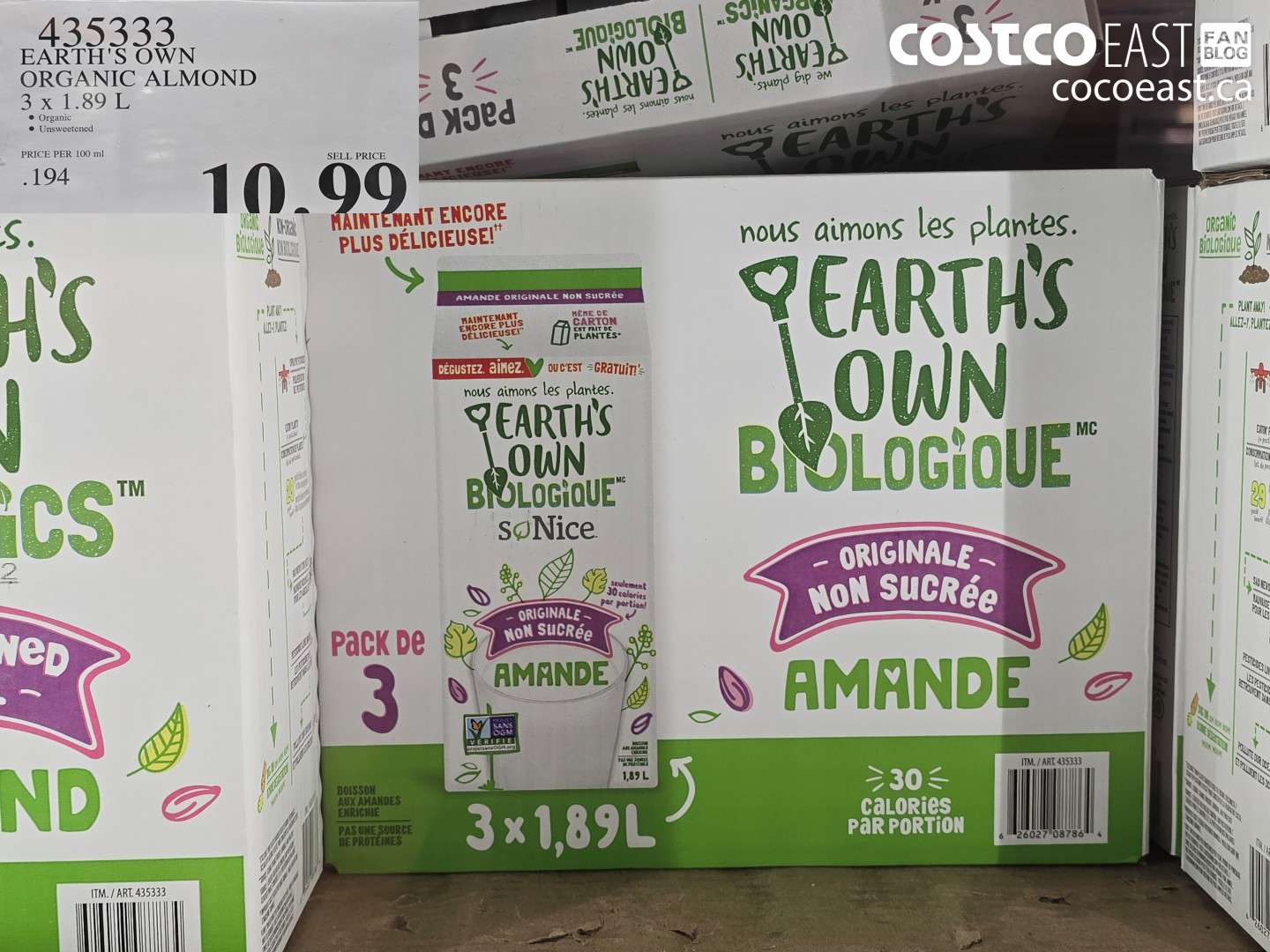 435333 EARTH'S OWN ORGANIC ALMOND 3 x 1.89 L $10.99