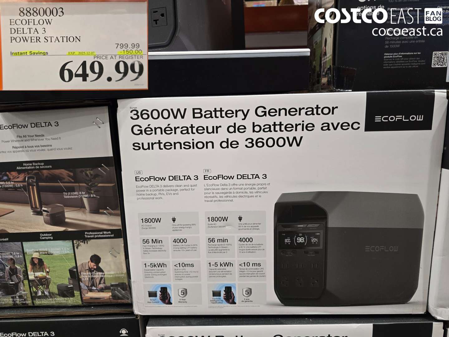 8880003 ECOFLOW DELTA 3 POWER STATION ($150.00 INSTANT SAVINGS EXPIRES ON 2025-12-07) $649.99