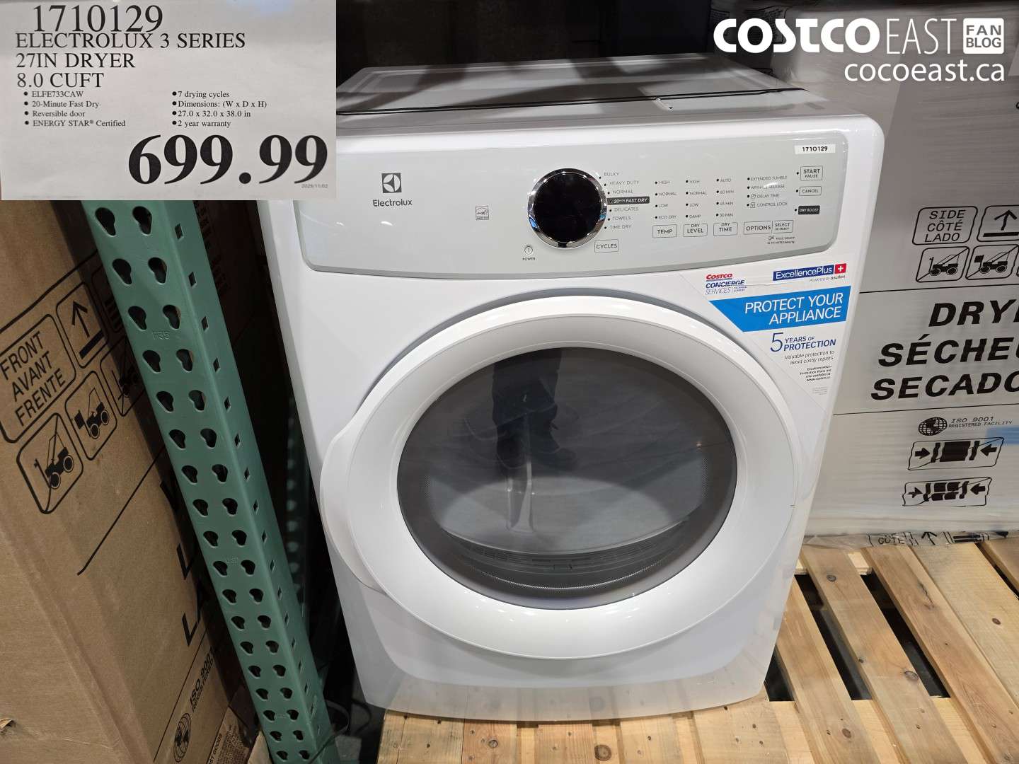 1710129 ELECTROLUX 3 SERIES 27 IN DRYER 8.0 CUFT $699.99
