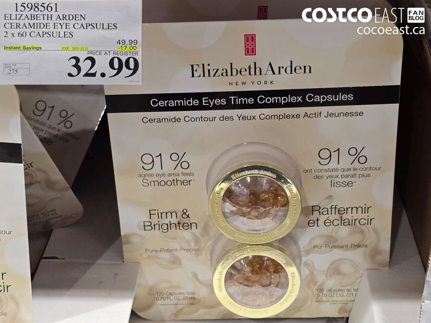 1598561 ELIZABETH ARDEN CERAMIDE EYE CAPSULES 2 x 60 CAPSULES ($17.00 INSTANT SAVINGS EXPIRES ON 2025-12-21) $32.99