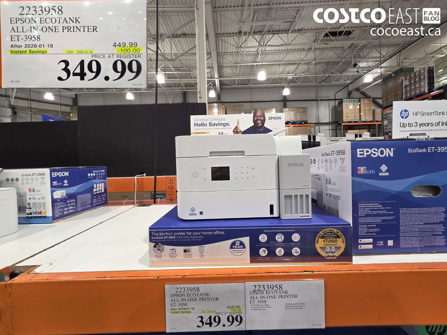 2233958 EPSON ECOTANK ALL-IN-ONE PRINTER ET-3958 ($100.00 INSTANT SAVINGS EXPIRES ON 2026-01-18) $349.99