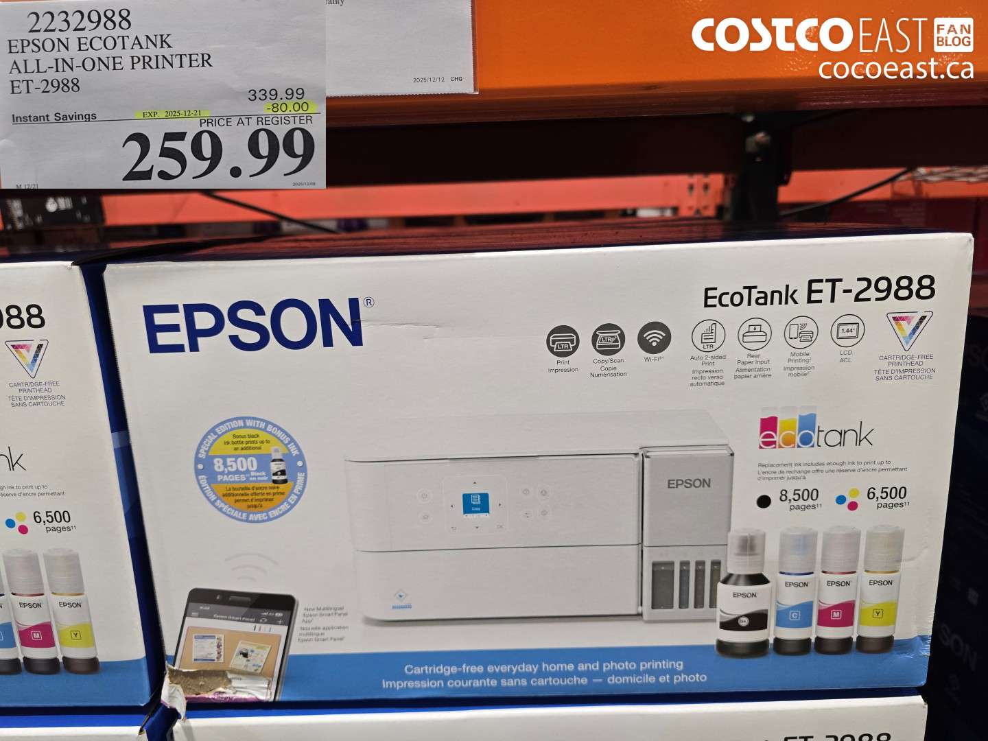 2232988 EPSON ECOTANK ALL IN ONE PRINTER ET-2988 ($80.00 INSTANT SAVINGS EXPIRES ON 2025-12-21) $259.99
