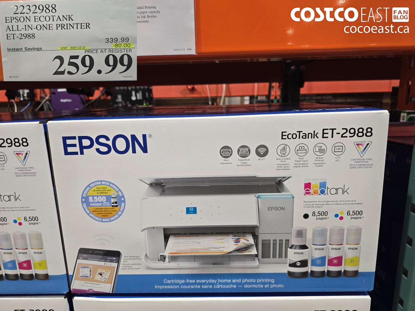 2232988 EPSON ECOTANK ALL IN ONE PRINTER ET-2988 ($80.00 INSTANT SAVINGS EXPIRES ON 2025-12-21) $259.99