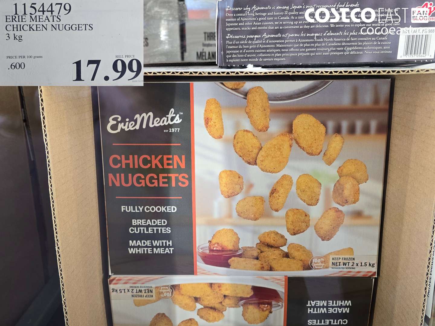 1154479 ERIE MEATS CHICKEN NUGGETS 3 kg $17.99