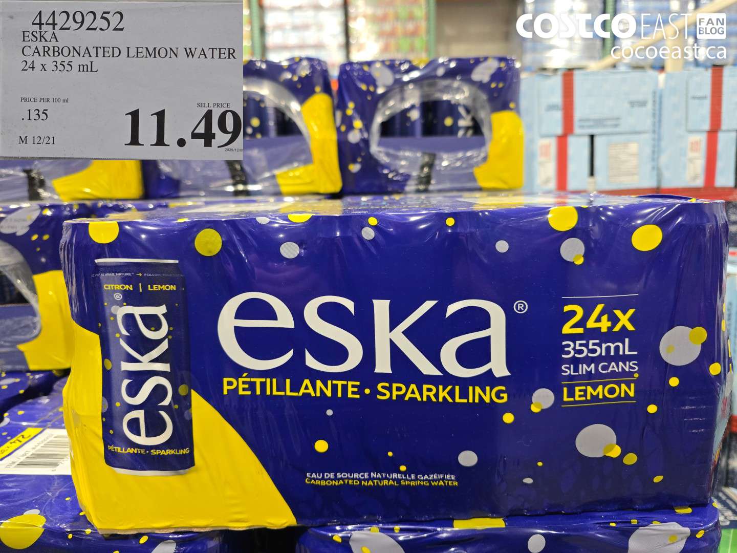 4429252 ESKA CARBONATED LEMON WATER 24 x 355 mL $11.49