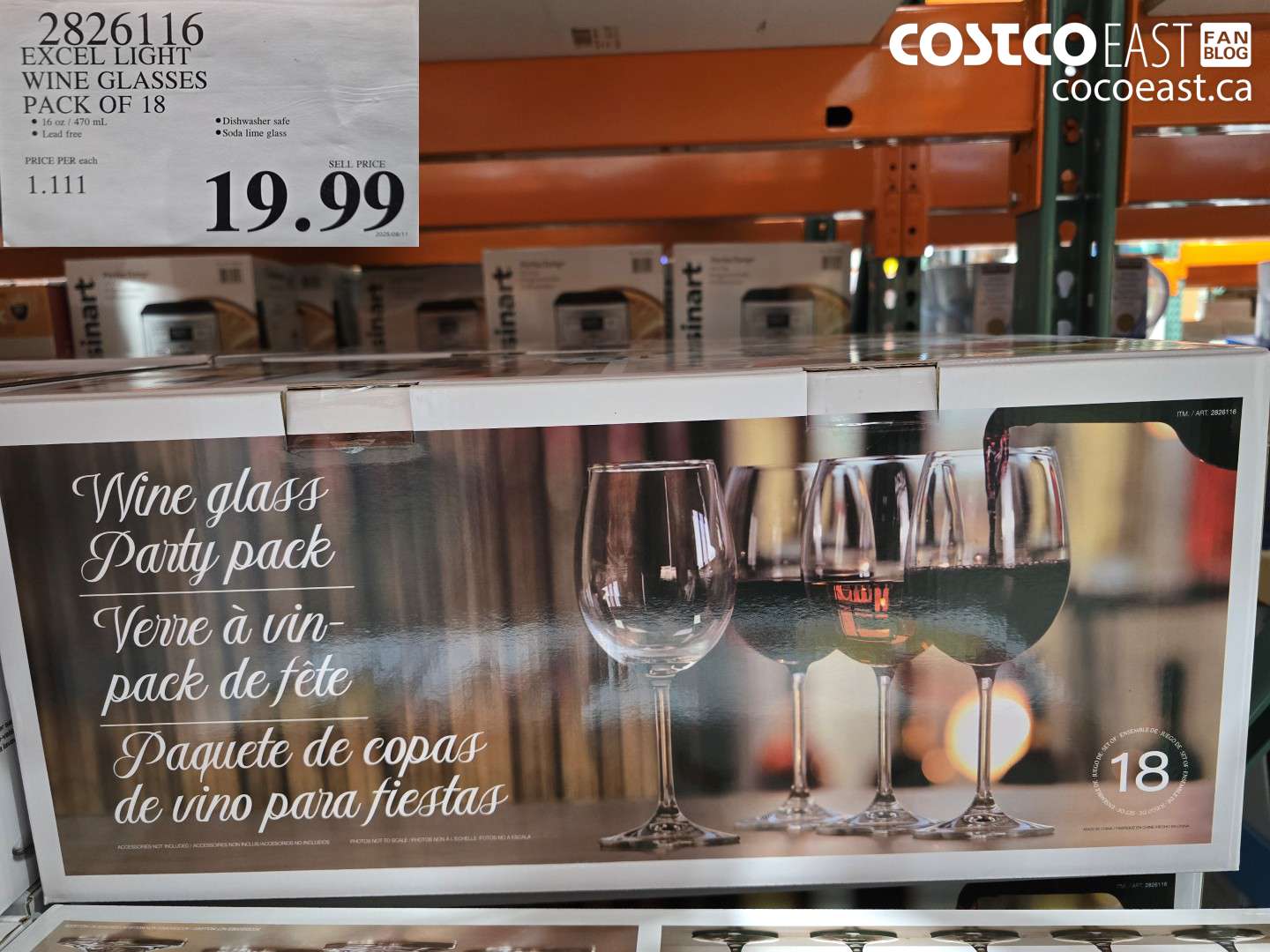 2826116 EXCEL LIGHT WINE GLASSES PACK OF 18 $19.99