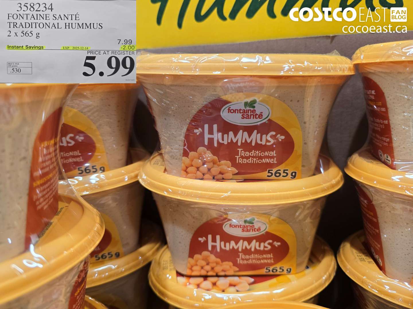 358234 FONTAINE SANTE TRADITIONAL HUMMUS 2 x 565 G ($2.00 INSTANT SAVINGS EXPIRES ON 2025-12-14) $5.99