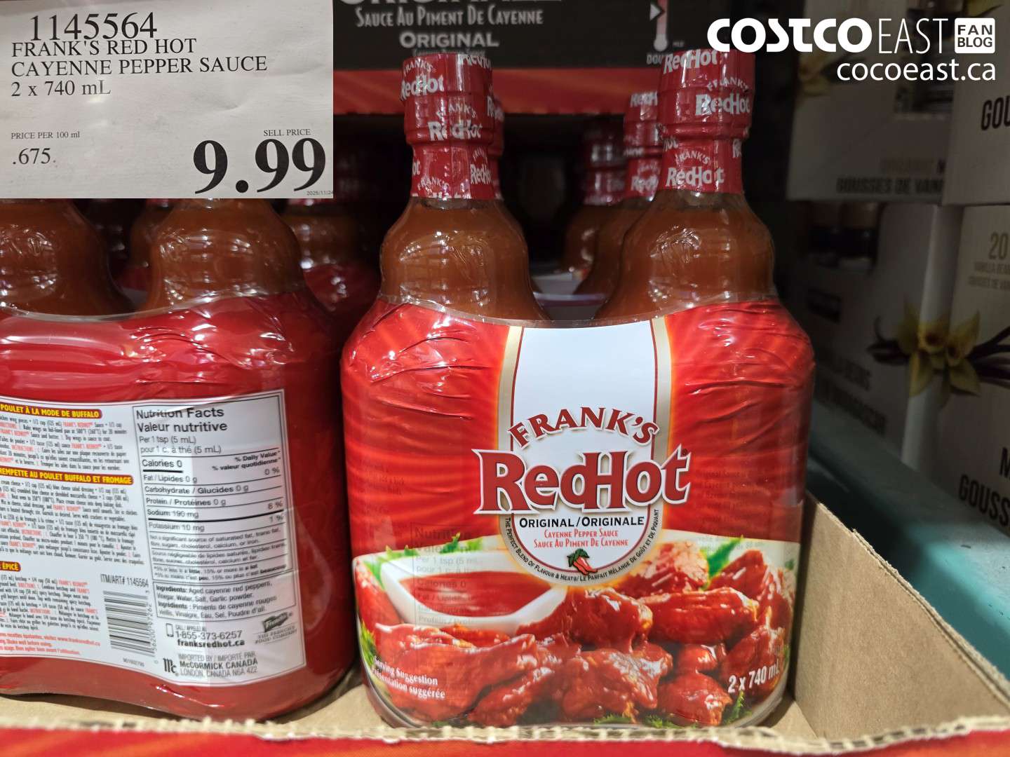 1145564 FRANKS RED HOT CAYENNE PEPPER SAUCE 2 X 740 ML $9.99