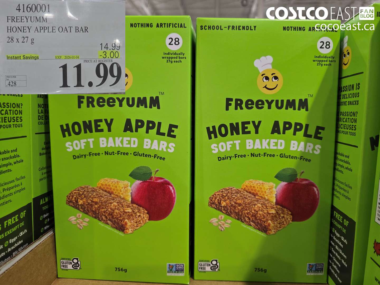 4160001 FREEYUMM HONEY APPLE OAT BAR 28 X 27 G ($3.00 INSTANT SAVINGS EXPIRES ON 2026-01-04) $11.99