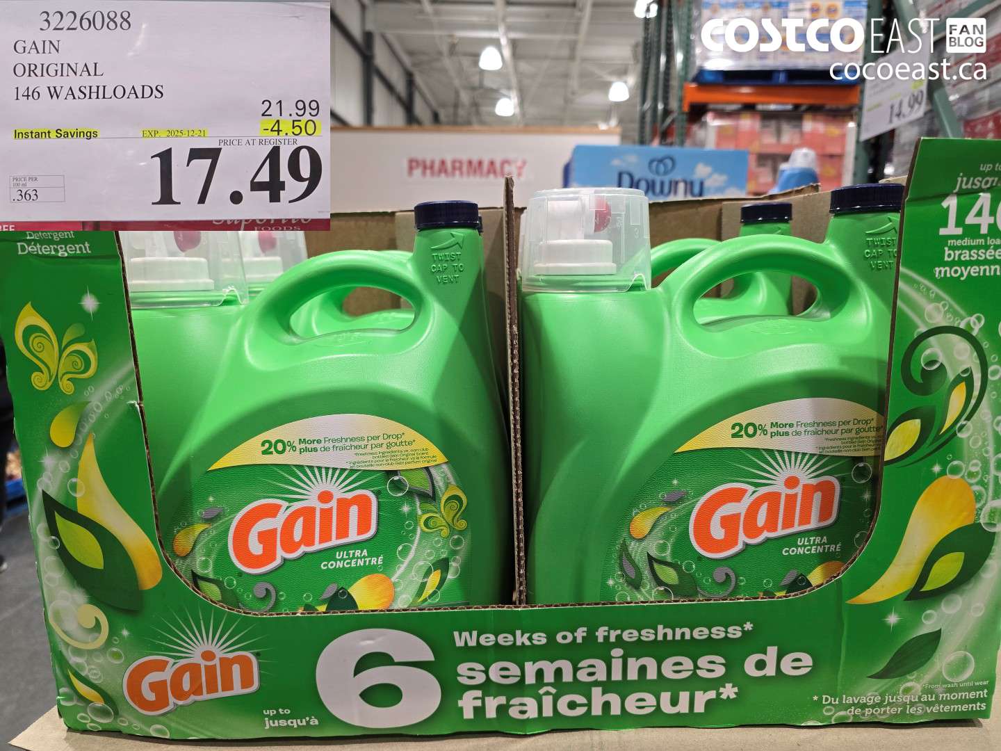 3226088 GAIN ORIGINAL 146 WASHLOADS ($4.50 INSTANT SAVINGS EXPIRES ON 2025-12-21) $17.49