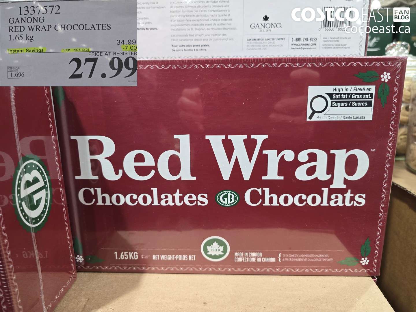 1337572 GANONG RED WRAP CHOCOLATES 1.65 kg ($7.00 INSTANT SAVINGS EXPIRES ON 2025-12-21) $27.99