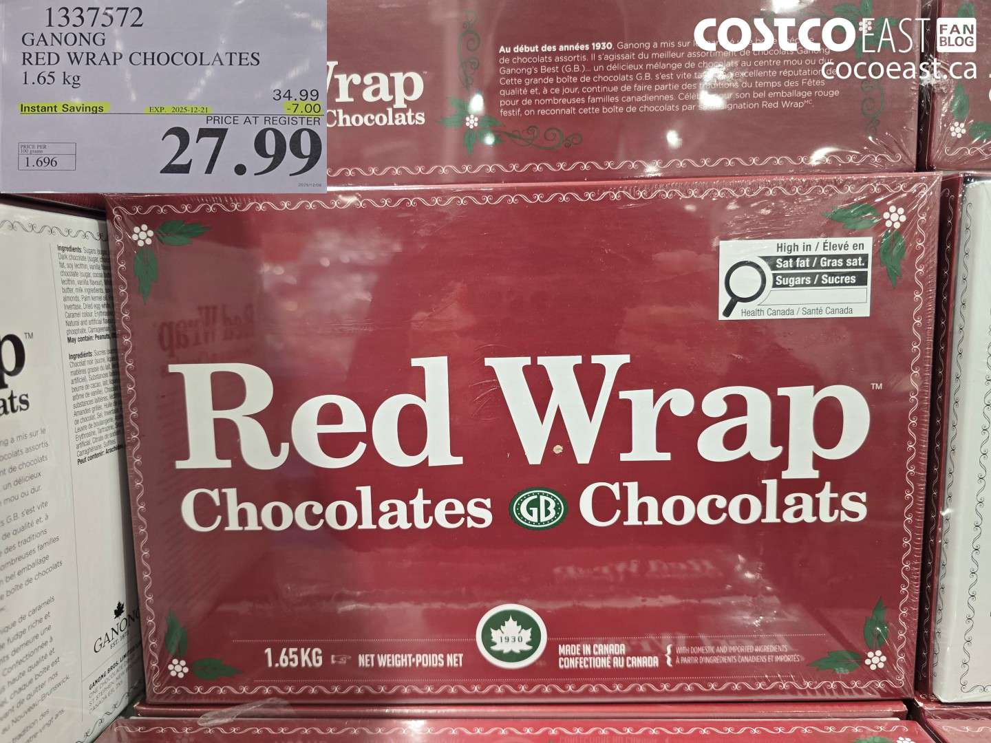 1337572 GANONG RED WRAP CHOCOLATES 1.65 kg ($7.00 INSTANT SAVINGS EXPIRES ON 2025-12-21) $27.99