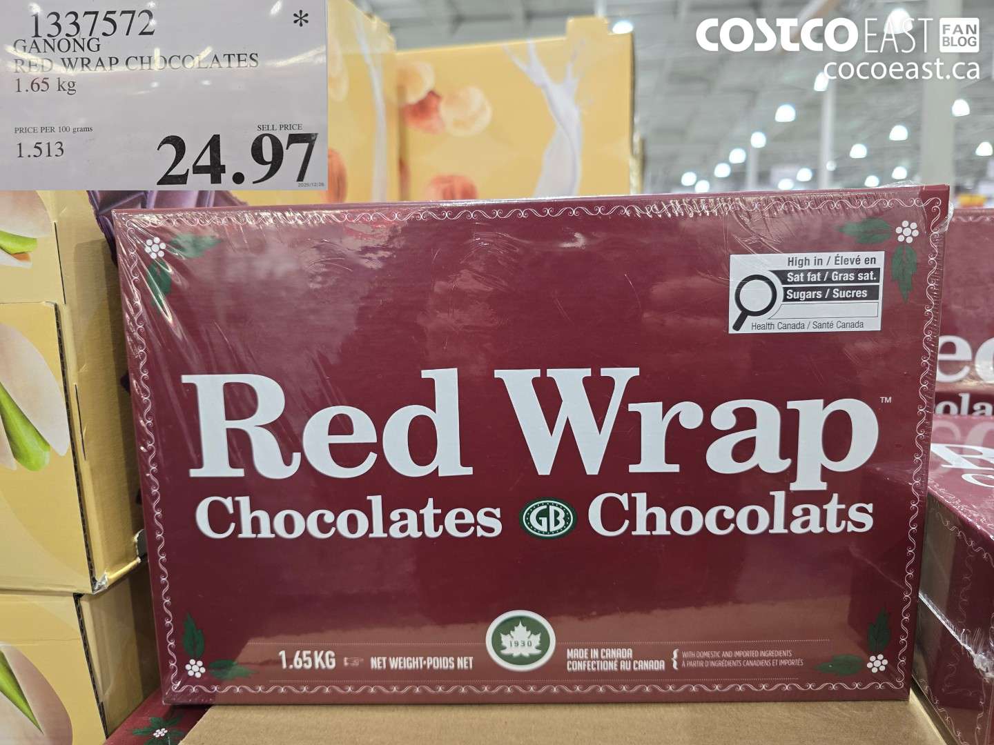 1337572 GANONG RED WRAP CHOCOLATES 1.65 kg $24.97