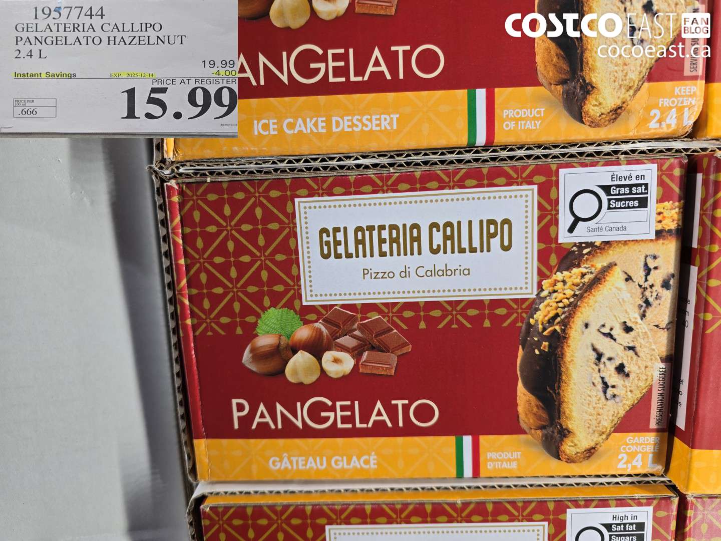 1957744 GELATERIA CALLIPO PANGELATO HAZELNUT 2.4 L ($4.00 INSTANT SAVINGS EXPIRES ON 2025-12-14) $15.99