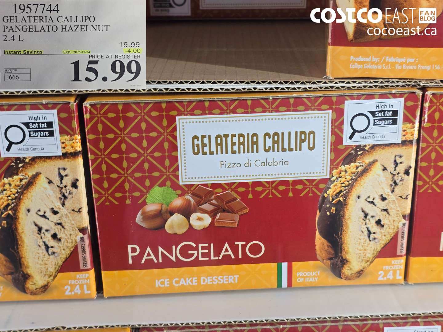 1957744 GELATERIA CALLIPO PANGELATO HAZELNUT 2.4 L ($4.00 INSTANT SAVINGS EXPIRES ON 2025-12-24) $15.99