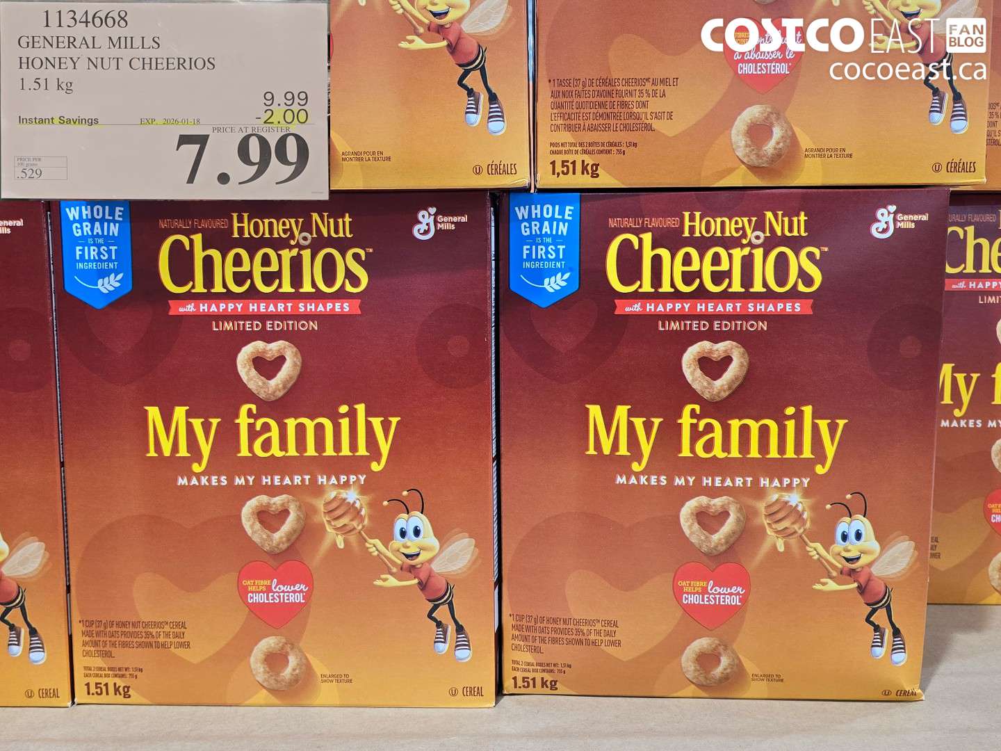 1134668 GENERAL MILLS HONEY NUT CHEERIOS 1.51 kg ($2.00 INSTANT SAVINGS EXPIRES ON 2026-01-18) $7.99