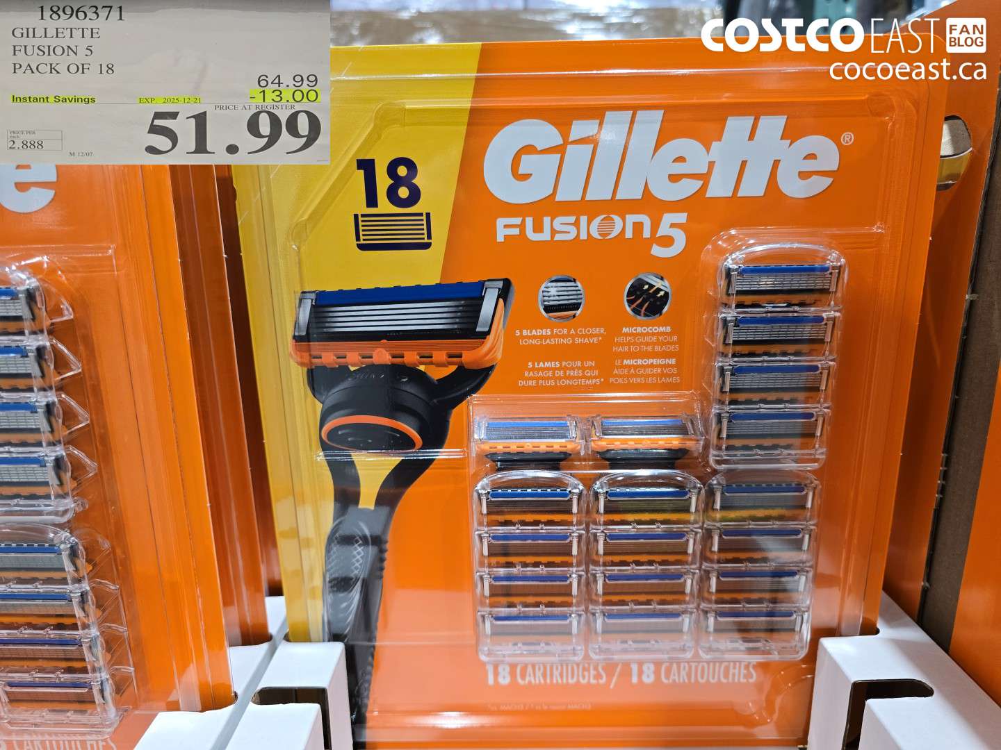 1896371 GILLETTE FUSION 5 PACK OF 18 ($13.00 INSTANT SAVINGS EXPIRES ON 2025-12-21) $51.99