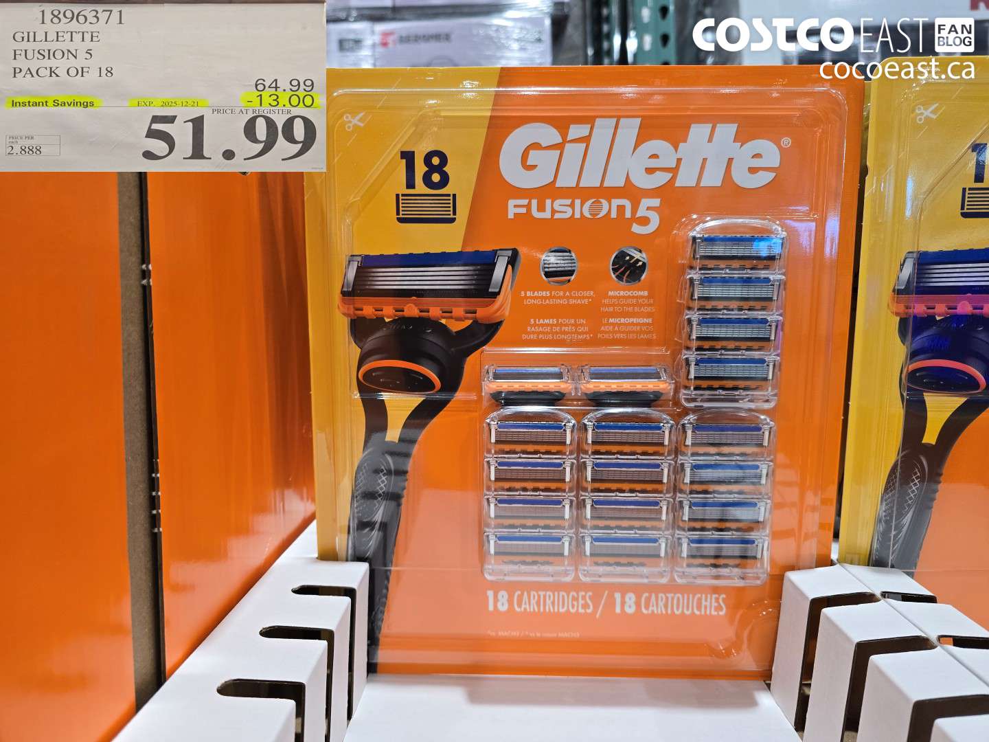 1896371 GILLETTE FUSION 5 PACK OF 18 ($13.00 INSTANT SAVINGS EXPIRES ON 2025-12-21) $51.99