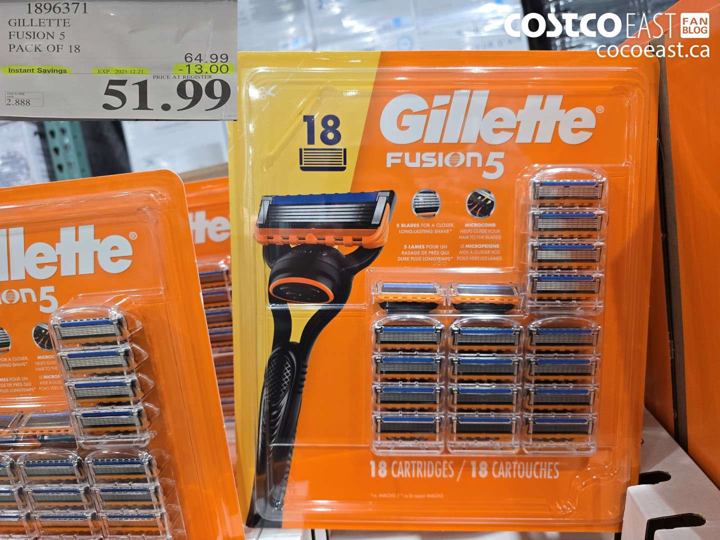 1896371 GILLETTE FUSION 5 PACK OF 18 ($13.00 INSTANT SAVINGS EXPIRES ON 2025-12-21) $51.99