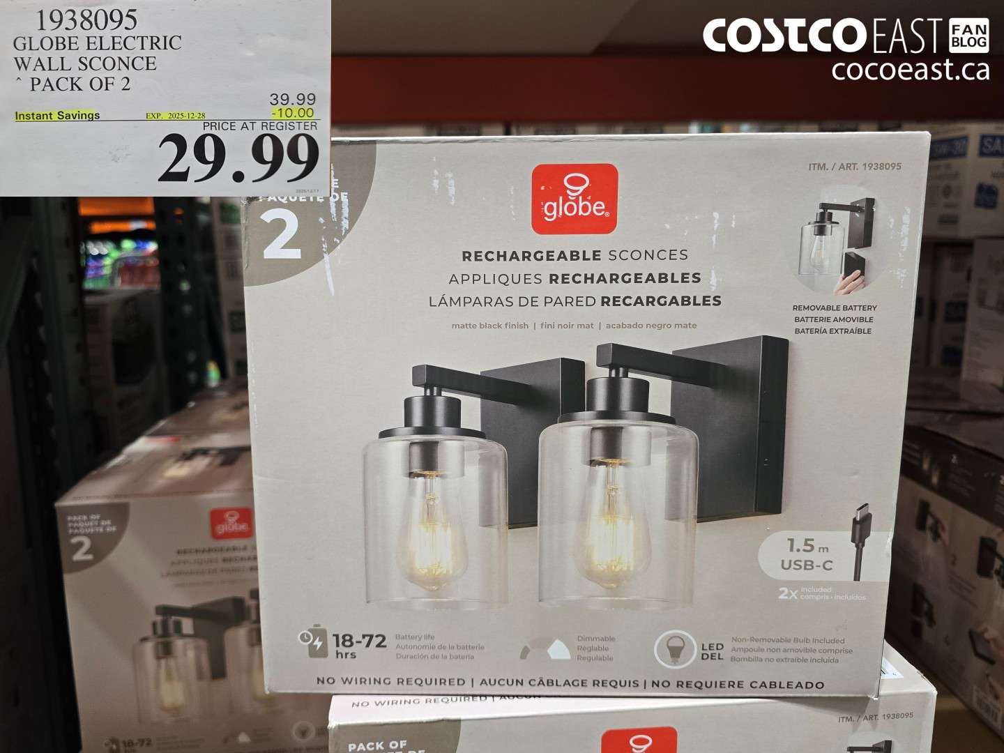 1938095 GLOBE ELECTRIC WALL SCONCE PACK OF 2 ($10.00 INSTANT SAVINGS EXPIRES ON 2025-12-28) $29.99